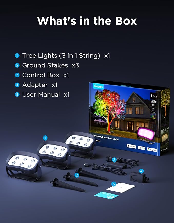 Govee Outdoor Tree Lights 3-Pack, RGBWIC LED Landscape Lighting, Outdoor Lights - Image 9