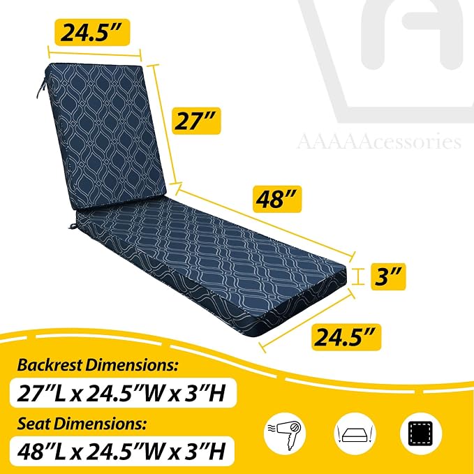 AAAAAcessories Outdoor Chaise Lounge Cushions, Fade-Resistant, Waterproof Patio - Image 5