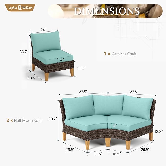 Sophia & William Patio Furniture Set, 5 Piece Half Moon Outdoor Wicker - Image 7