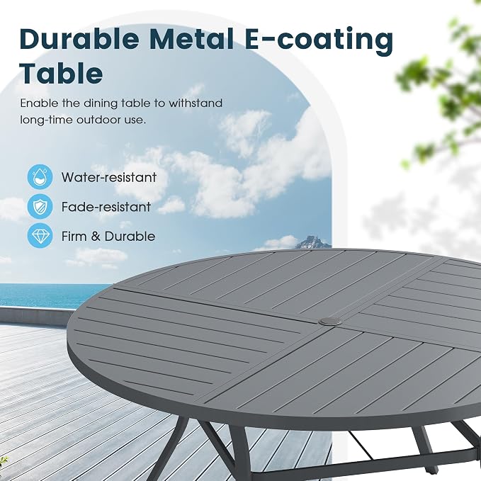 Patio Dining Table for 6, Round Metal Outdoor Table - Image 3