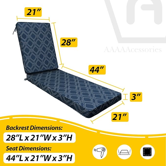 AAAAAcessories Outdoor Chaise Lounge Cushions, Fade-Resistant, Waterproof Patio - Image 5