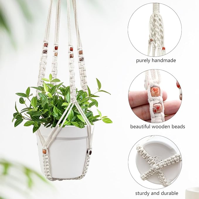 Belit 2 Pack Macrame Plant Hangers Indoor Hanging Planter Basket Decorative - Image 3