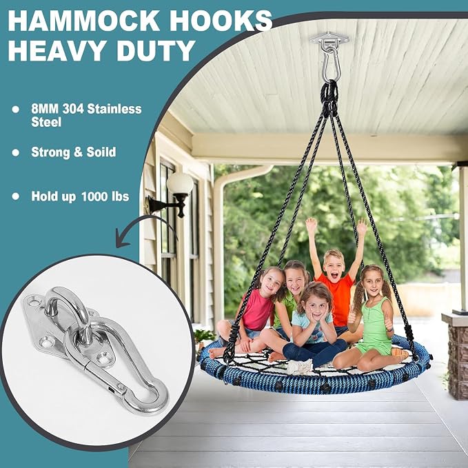 Hammock Hooks 2 Pack, Heavy Duty Hammock Hanging Kit, M8 304 Stainless Steel - Image 4