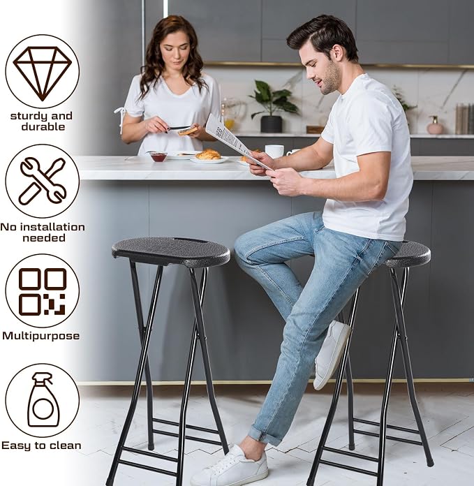 Suzile 2 Pcs Tall Folding Chair Portable Plastic Stool Chair Heavy Duty - Image 5