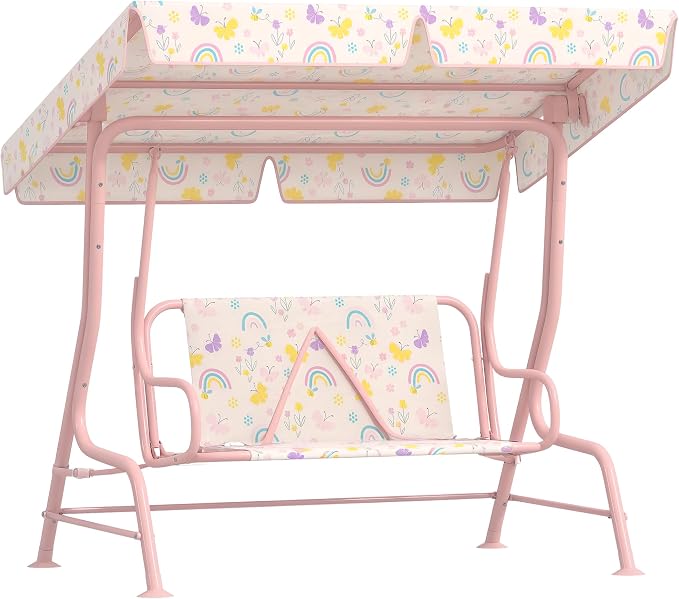 Qaba Kids Patio Swing, 2-Seater Outdoor Porch Swing Chair by Qaba