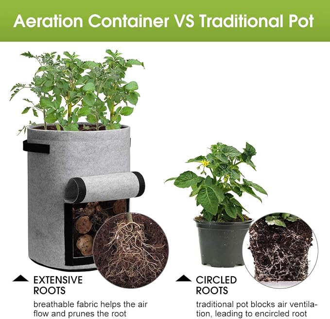 Potato Grow Bags with Flap 10 Gallon, 4 Pack Planter Pot with Handles and - Image 5