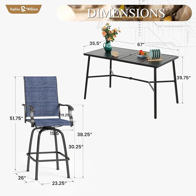 Sophia & William Outdoor Bar Set, Patio Bar Table and Chairs Set, Bar Height - Image 7
