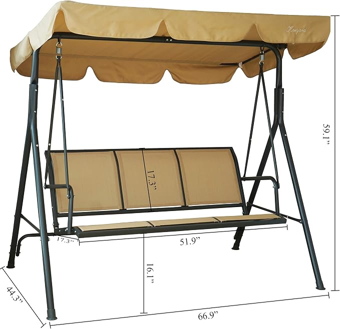 Kozyard 3-Person Outdoor Canopy Porch Swing Chair, Breathable Textilene Armrest - Image 5