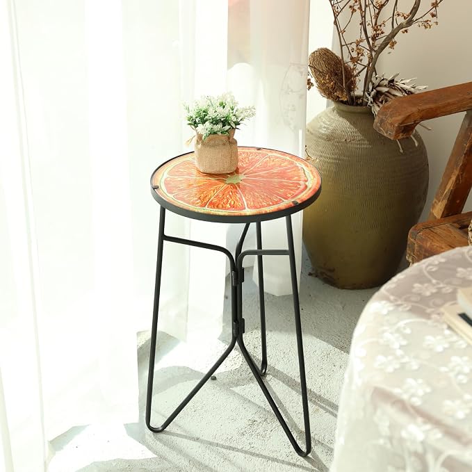 VCUTEKA Patio Side Table Outdoor Accent Table Bistro Coffee Tables Plant End - Image 4