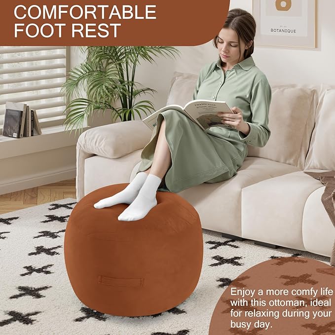 MeMoreCool Round Stuffed Pouf Ottoman Foot Rest, Floor Pouf Foot Stool - Image 3
