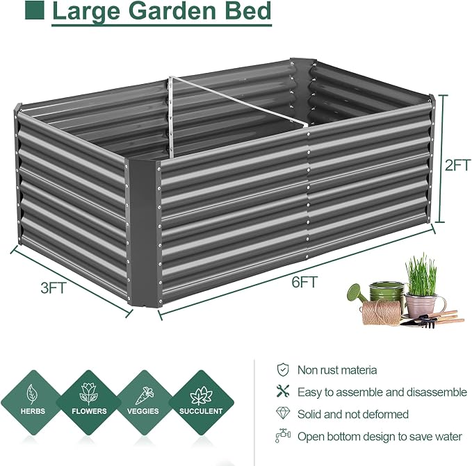 Land Guard 6×3×2 ft Galvanized Raised Garden Bed Kit, Galvanized Planter Raised - Image 2