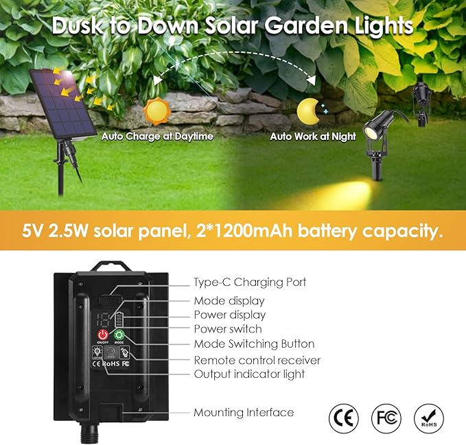 B-right Solar Spot Lights Outdoor, 8 Modes IP65 Waterproof Solar Powered Garden - Image 5