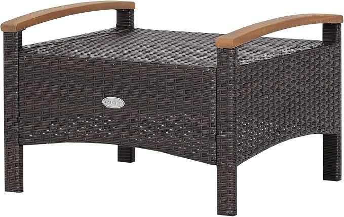 Tangkula 2 Piece Patio Rattan Ottomans, Outdoor Wicker Footstool w/Acacia Wood - Image 9
