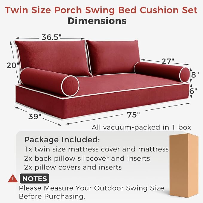 Olefin Twin Outdoor Mattress Package Daybed Cushion Set，Twin Size Porch Swing - Image 3