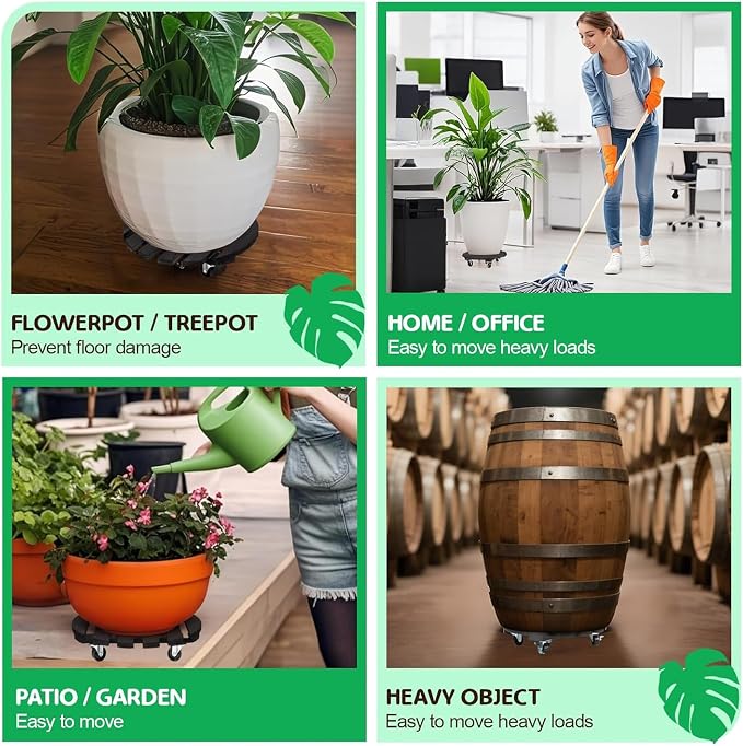2 Pack Plant Stand with Wheels, Plant Caddies with 360° Lockable Smooth Sliding - Image 4