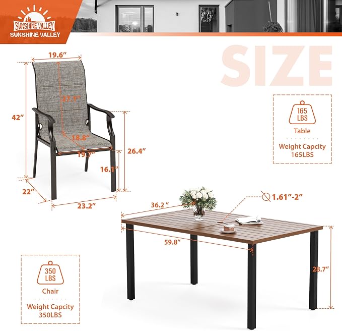 7 Piece Outdoor Dining Set for 6, Outdoor Table and Chairs Set for 6 - Image 6
