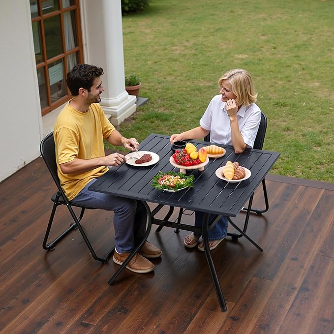 VEVOR Outdoor Patio Dining Table, 37 inch Square Metal Steel Slat Backyard - Image 8
