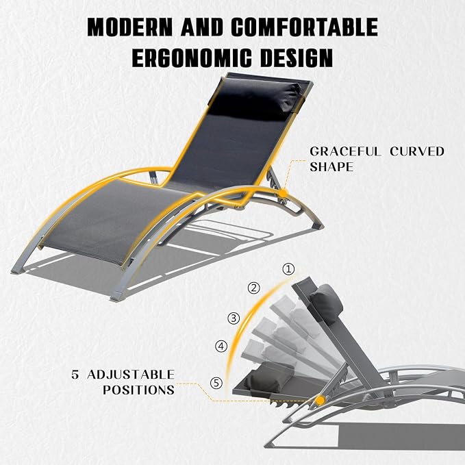 Domi Pool Lounge Chairs Set of 2, Adjustable Aluminum Outdoor Chaise Lounge - Image 5