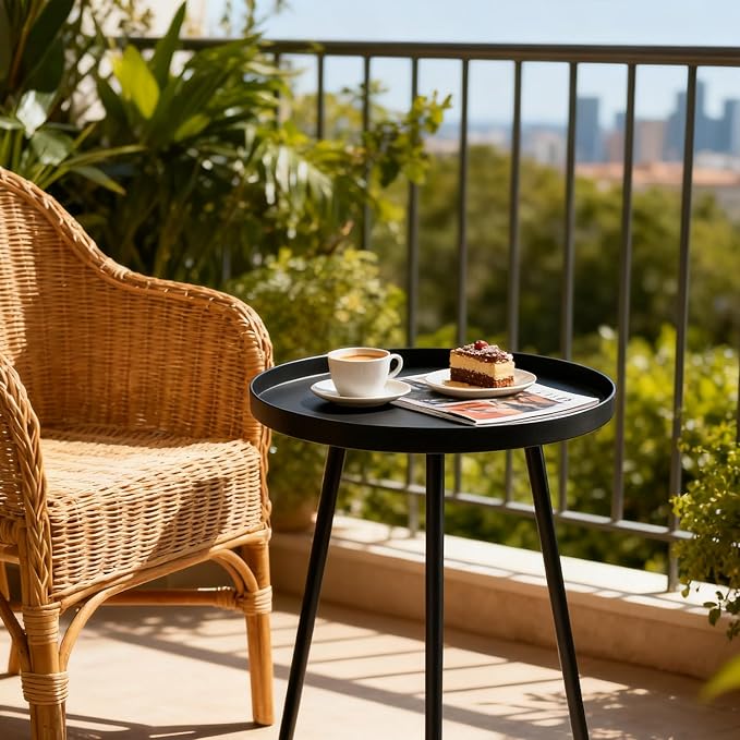 2 Pack Outdoor Side Table, 12.6" Patio Round Tables - Image 2