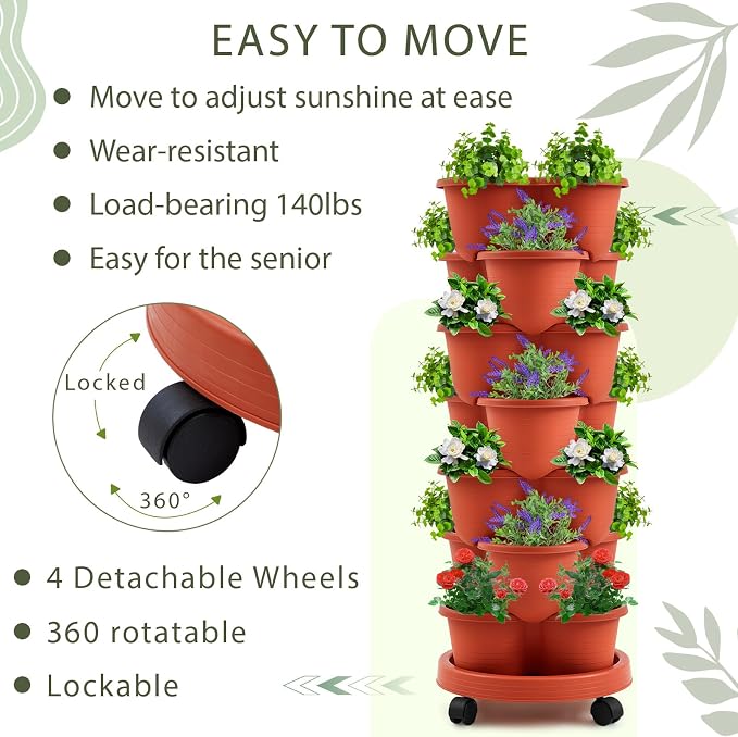 Umigy 2 Set Clay Red 7 Tier Stackable Vertical Planters - Image 6