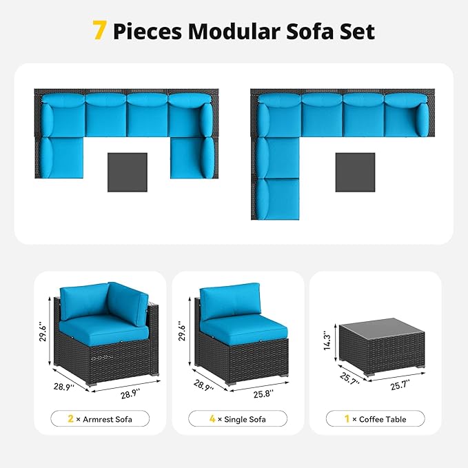 Aoxun Patio Furniture Set, 7 Piece Outdoor Sectional Sofas - Image 6