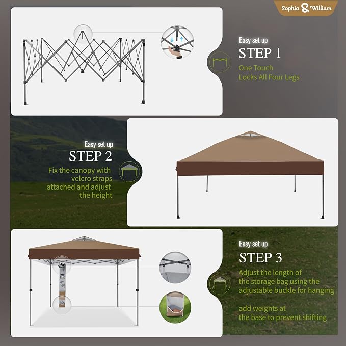 Sophia & William Canopy Tent Pop Up 10x10 ft, One Person Push Set Up Tent - Image 9