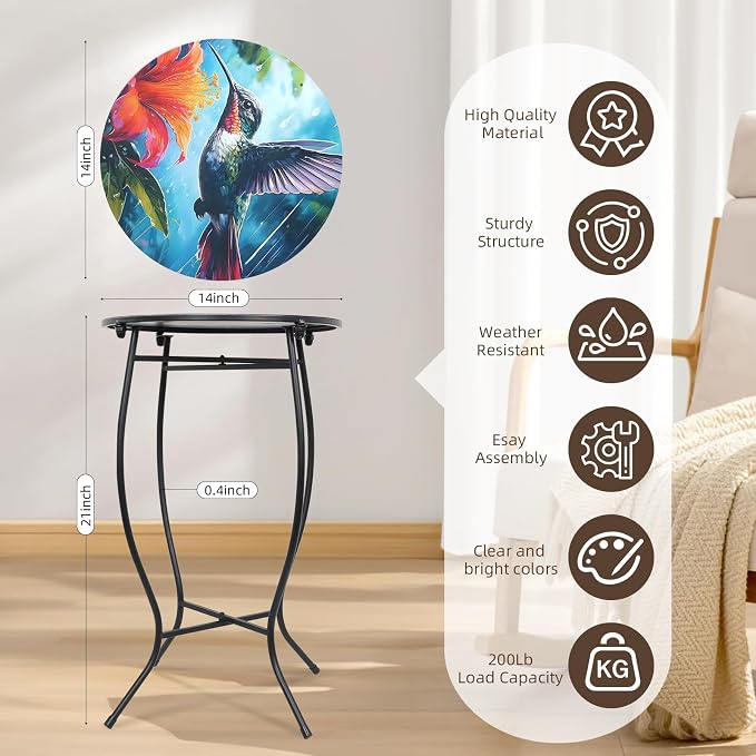 Small Outdoor Table, 21 Inch Heigh Weather Resistant Metal Round Outdoor Indoor - Image 3
