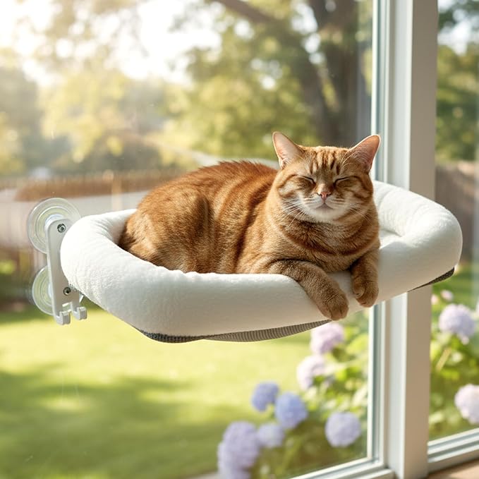 Cordless Cat Window Perch, Foldable Cat Window Hammock, 4 Strong Suction Cups by POMESEA