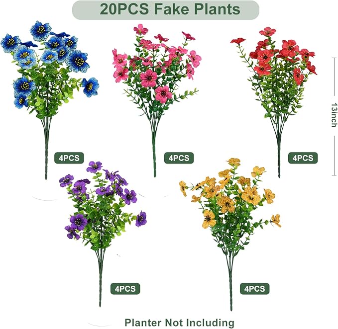Artificial Flowers for Outdoor, UV Resistant Fake Silk Flowers, Realistic Faux - Image 3