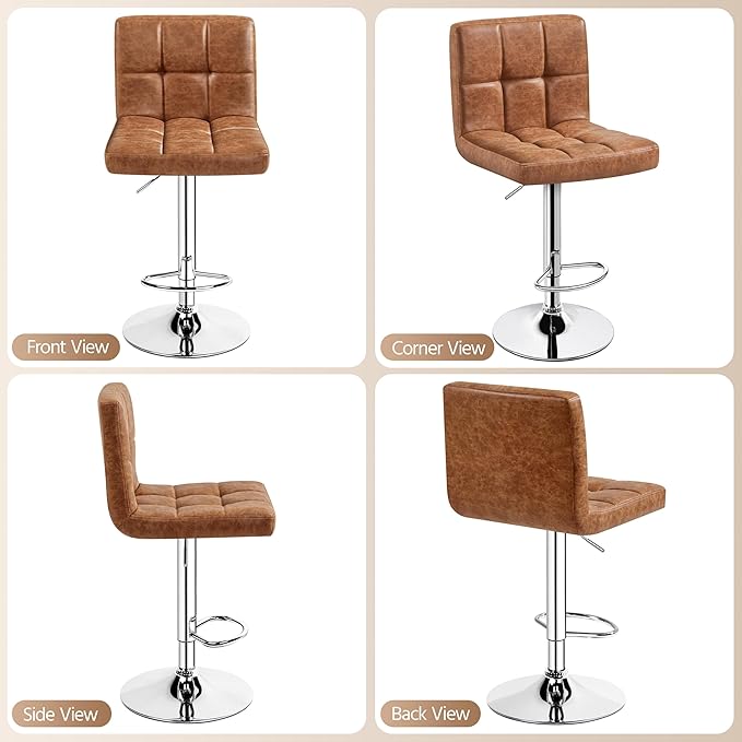 Yaheetech Bar Stools Set of 2, PU Leather Swivel Barstools, Height Adjustable - Image 5