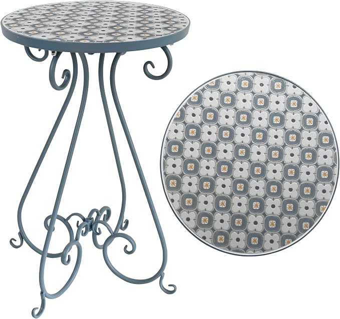 Outdoor Side Table & Mosaic Plant Stand, Indoor Outdoor Coffee Tea Table by Unknown
