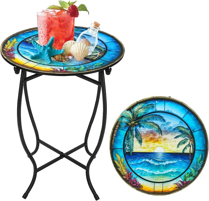 Fashion&cool Patio Side Table, 14 Inch Weather Resistant Metal Side Table by Fashion%26cool