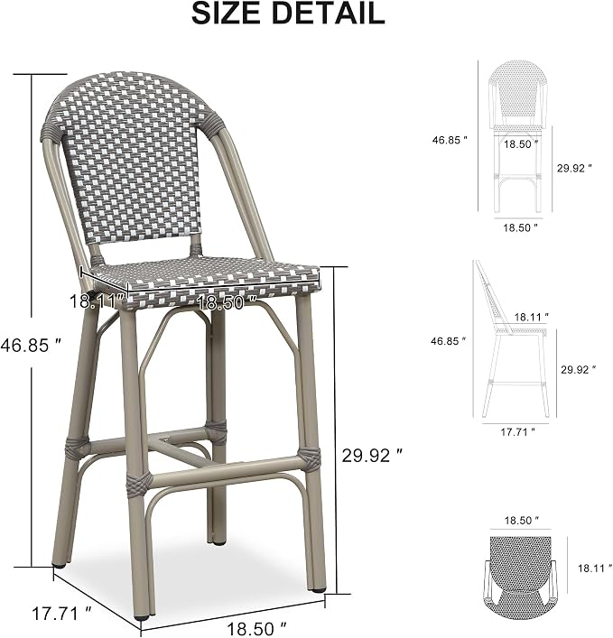 PURPLE LEAF French Bar Stools Set of 2 Champagne Print Finish Outdoor Bar Stools - Image 3