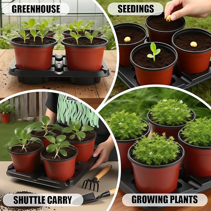 4 Cell Round Nursery Pot Trays for 5-6 Inch Pots, Thickened Sturdy Seedling Pot - Image 6