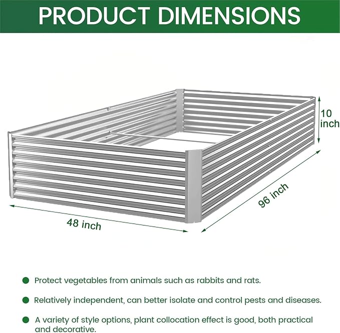 3 Pack 8x4FT Corrugated Galvanized Steel Raised Garden Bed Outdoor, Metal Above - Image 2