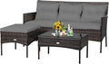 Tangkula 3 Pieces Patio Conversation Set, All Weather Outdoor PE Rattan Wicker by TANGKULA
