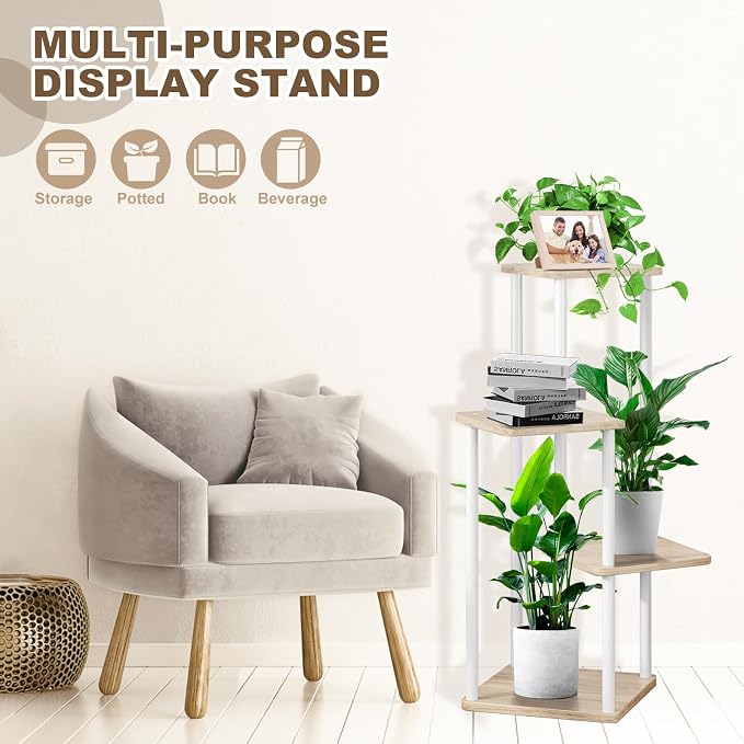 4 Tier Plant Stand Indoor, Thickened Metal Wood Corner Plant Shelf Stands - Image 3