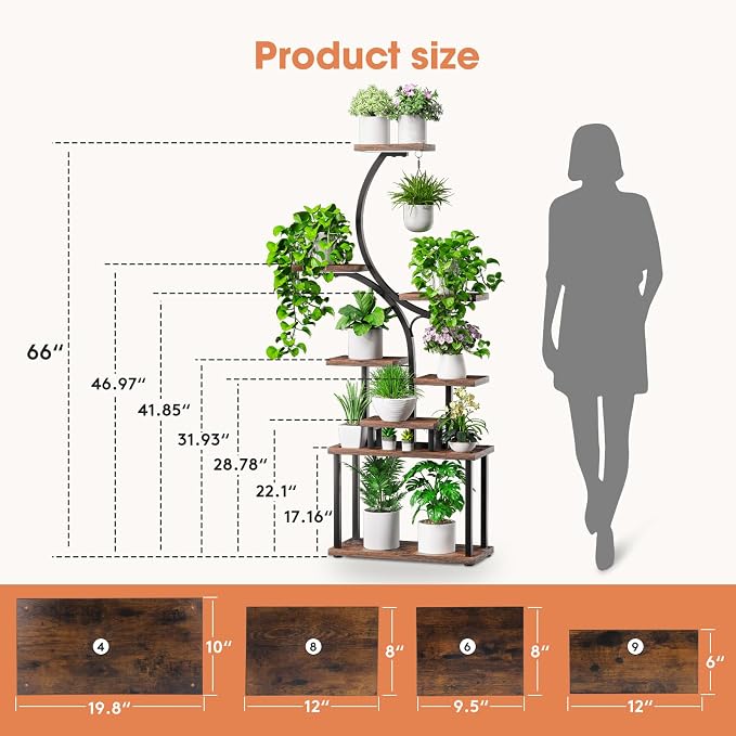 Plant Stand Indoor with Grow Light, 8 Tiered 66" Tall Plant Shelf, Corner Large - Image 6