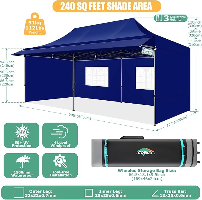 COBIZI 10x20 Pop Up Canopy Tent - Image 6