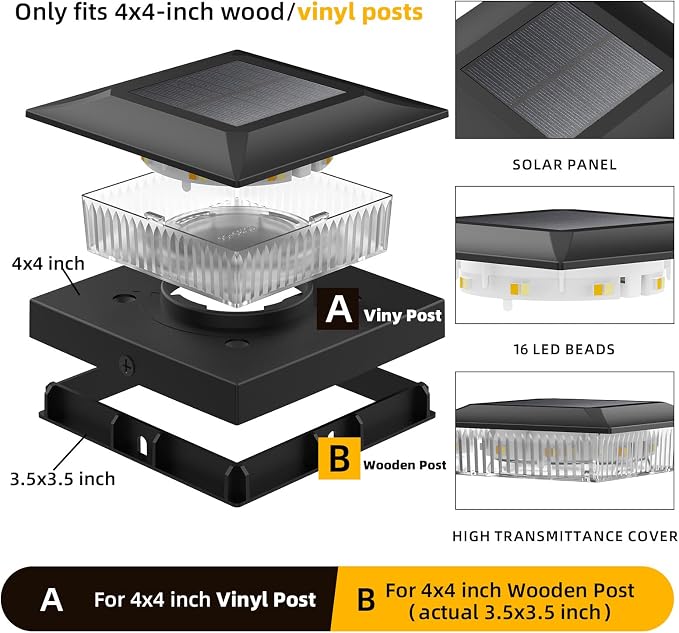 4x4 Solar Post Cap Lights 16 Pack, Fence Post Solar Lights - Image 3