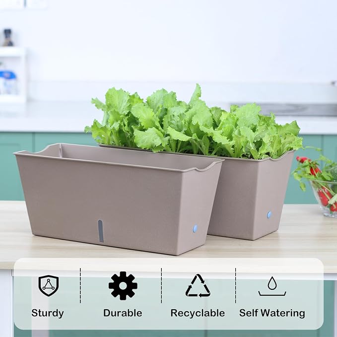 Window Box Planter 6 Pcs, 16.5 Inches Self Watering Rectangle Flower Plant Pots - Image 2