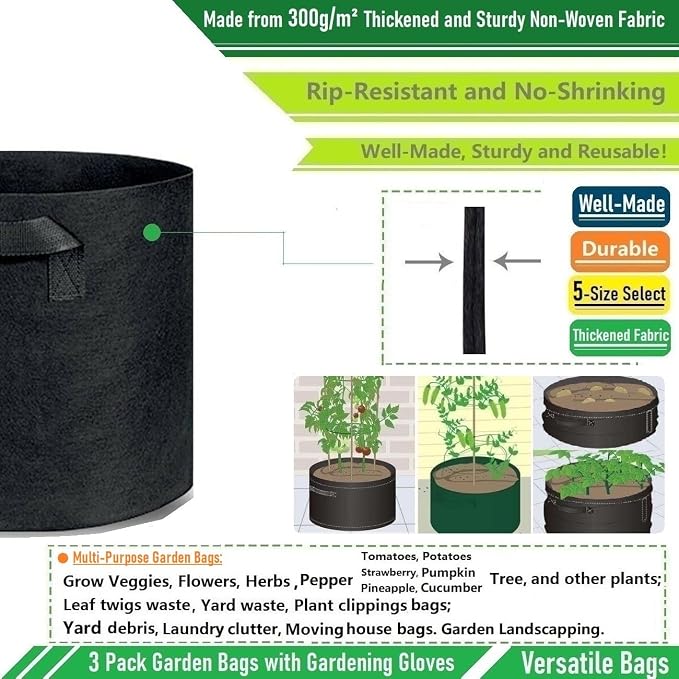 3-Pack 75 Gallon Thickened Plant Grow Bags Large Heavy Duty Garden Bag Fabric - Image 5