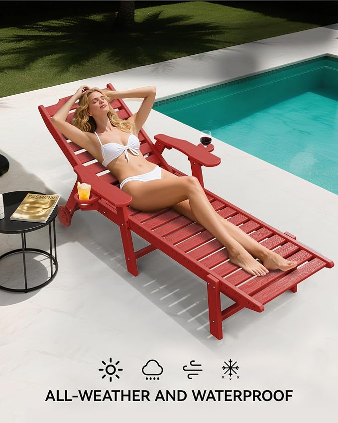Carauci Lounge Chair Outdoor Set of 2, HDPE Chaise Lounge - Image 6