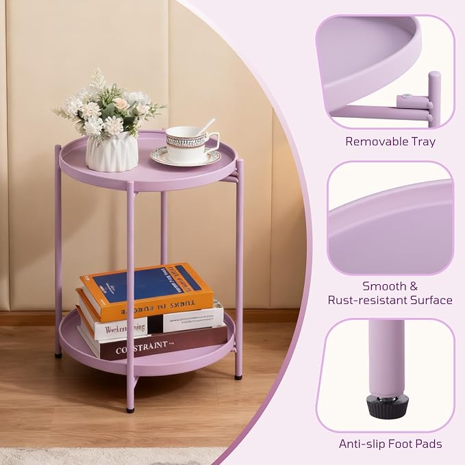 HollyHOME 2-Tier Round Side Table, Outdoor Small Folding Accent Stand - Image 4