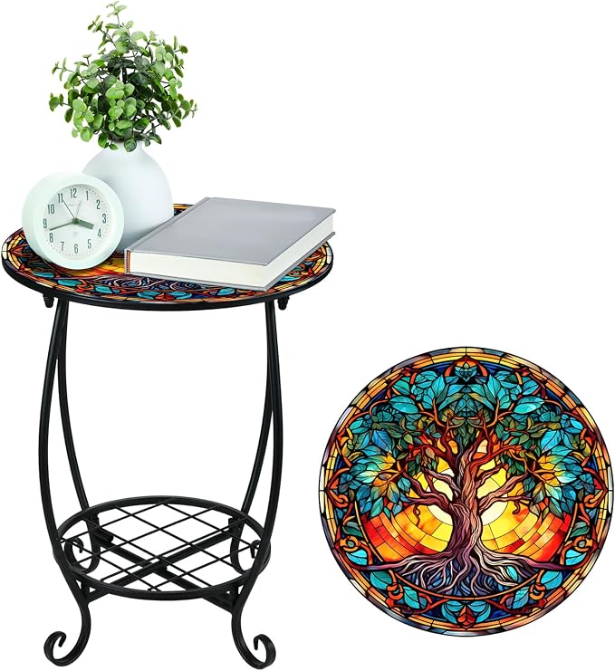 Outdoor Side Table Round Small Mosaic Patio Accent Indoor End Plant Coffee Tea - Image 5