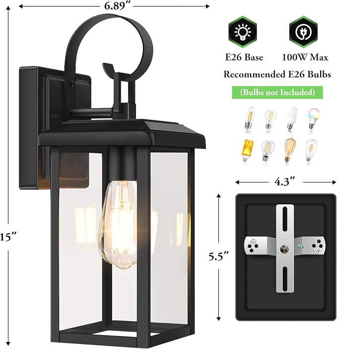 BesLowe 2-Pack Outdoor Wall Light Fixtures, Waterproof Porch Lights Outdoor - Image 7