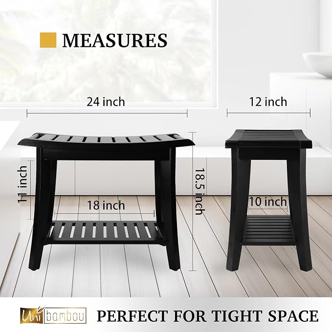 Bamboo Shower Bench Inside Shower Stool - Image 3