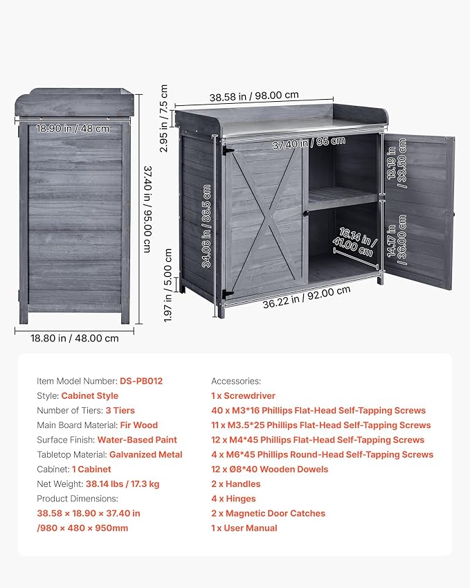 VEVOR Potting Bench Table, Outdoor Gardening Wooden Storage Cabinet - Image 7