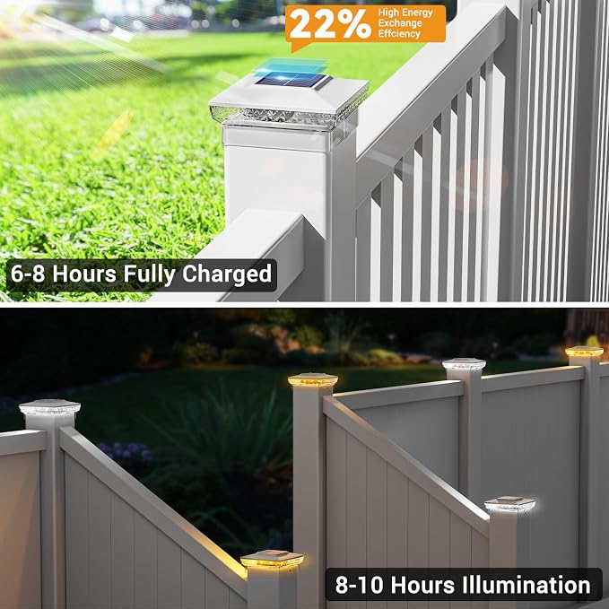 btfarm 6 Pack Solar Post Cap Lights Outdoor, 2 Mode 16 LED Fence Post Light Fit - Image 3