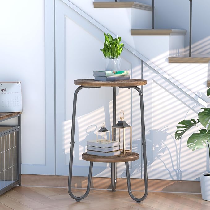 2 Tier Wood Plant Stand Indoor, Small Round Flower Pot Stand, 19.6" Tall Single - Image 8